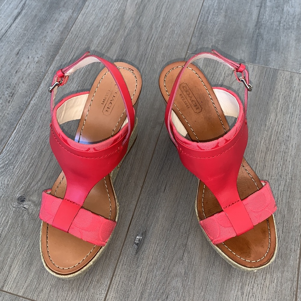 Coach Leather Wedge Sandal Red/Pink Size 8 - Picture 5 of 10